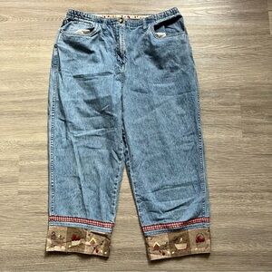 Christopher & Banks Embroidered Autumn-Themed Straight Leg Capris
